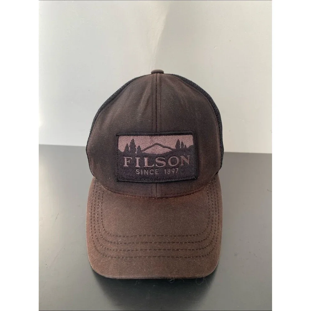 VTG Filson Rustic Brown Canvas & Black  Patch Trucker Cap OS Gorpcore Outdoor